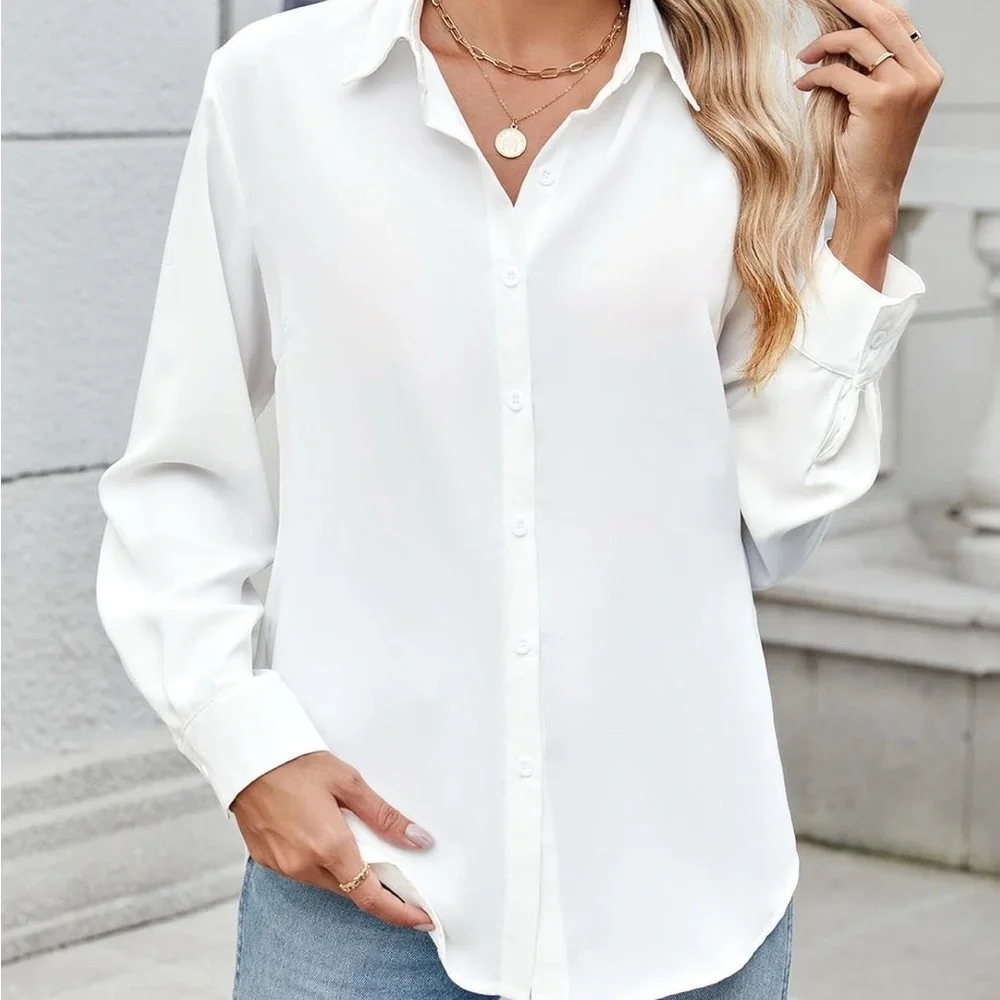 🔥NEW IN PACKAGE Elegant White Women's Blouse - Picture 2 of 3
